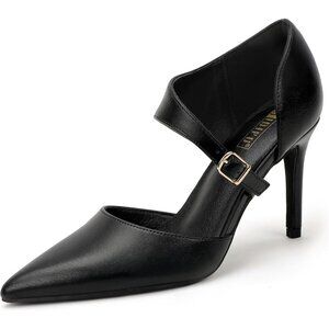Women's Black Pu High Stiletto Heels Pumps Pointed Buckle Comfortable Shoes